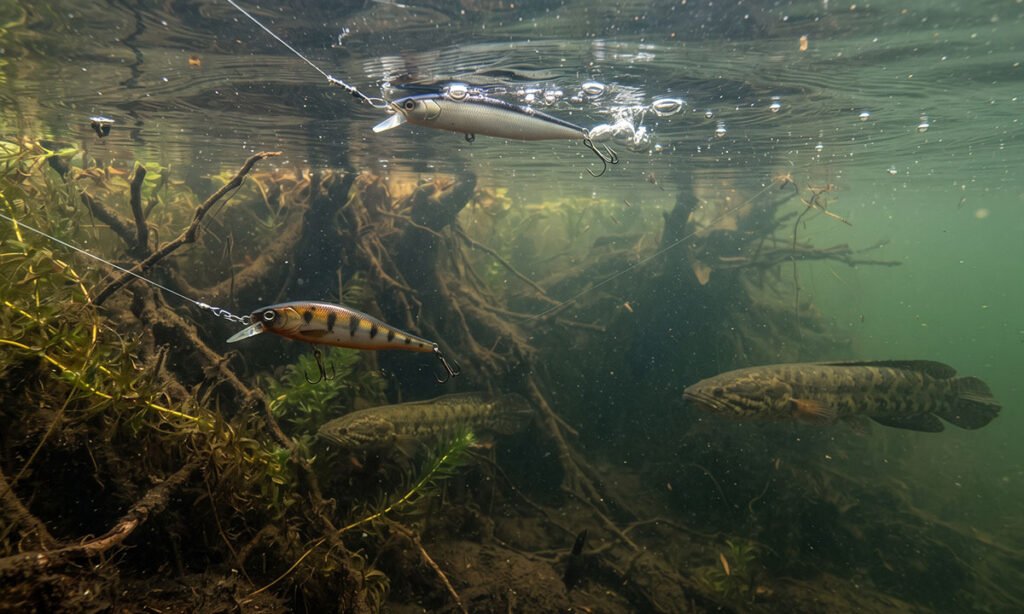 Iscas de superfície e meia-água usadas na pesca de traíra