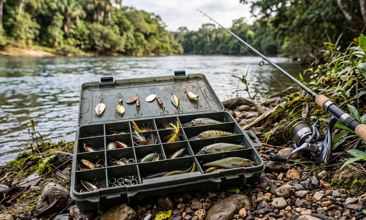 Seleção de diferentes iscas artificiais para pesca