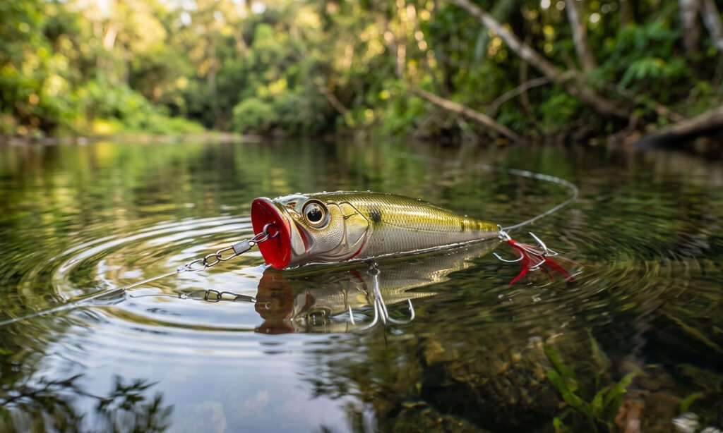 Isca popper parada na superfície durante uma pausa