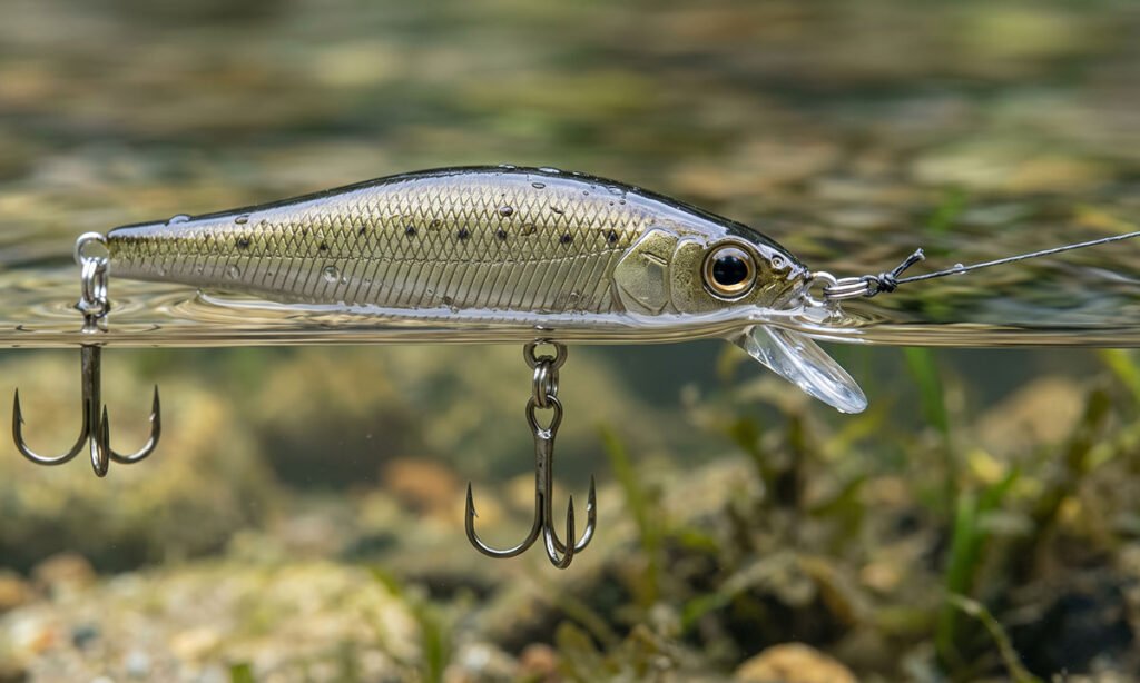 Detalhe de ferragens e posição de uma isca minnow